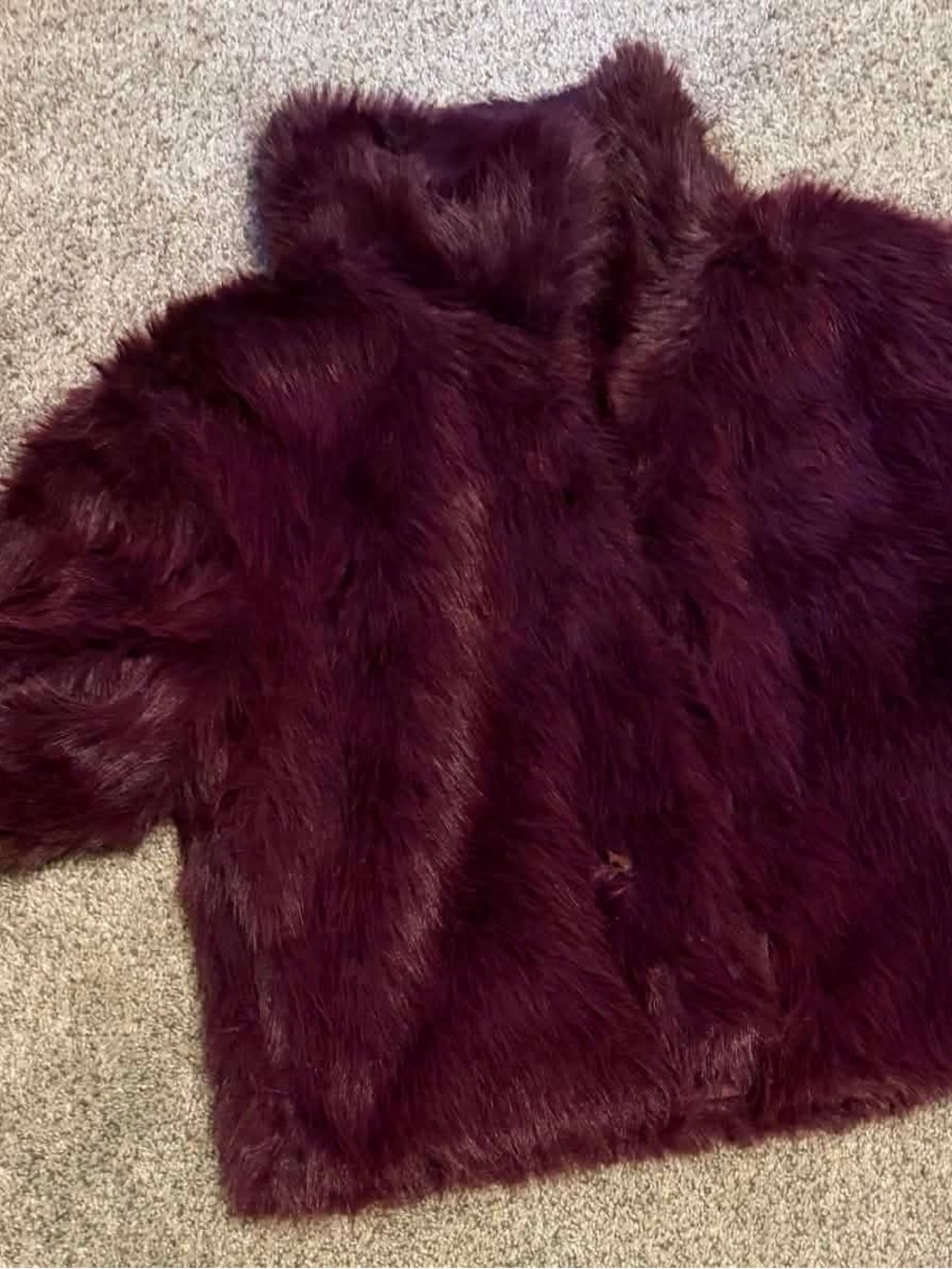 No Boundaries Burgundy Faux Fur Jacket